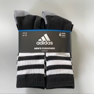 Adidas men’s crew cushioned socks black gray 6 pack size 6-12